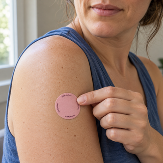 Поставяне на розова лепенка FitPatches върху ръката